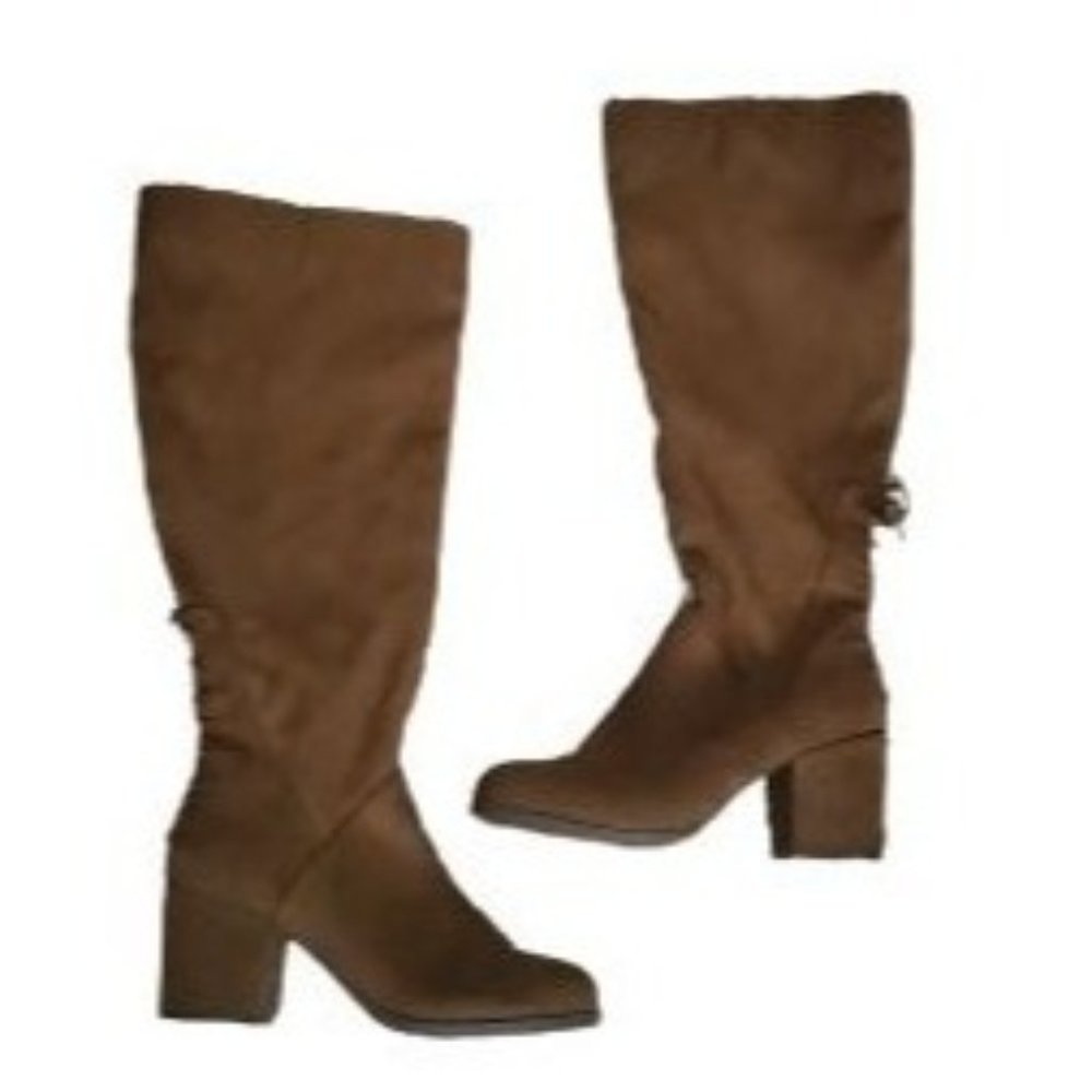 Women's Faux Suede Zipper Block Heel Wide Calf Boot Brown Size 7.5‎ NWOT - Picture 13 of 13